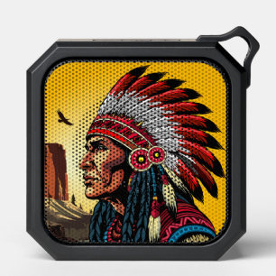 Native American Chief on wild Landscape Sunset Bluetooth Speaker