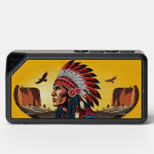 Native American Chief on wild Landscape Sunset Bluetooth Speaker