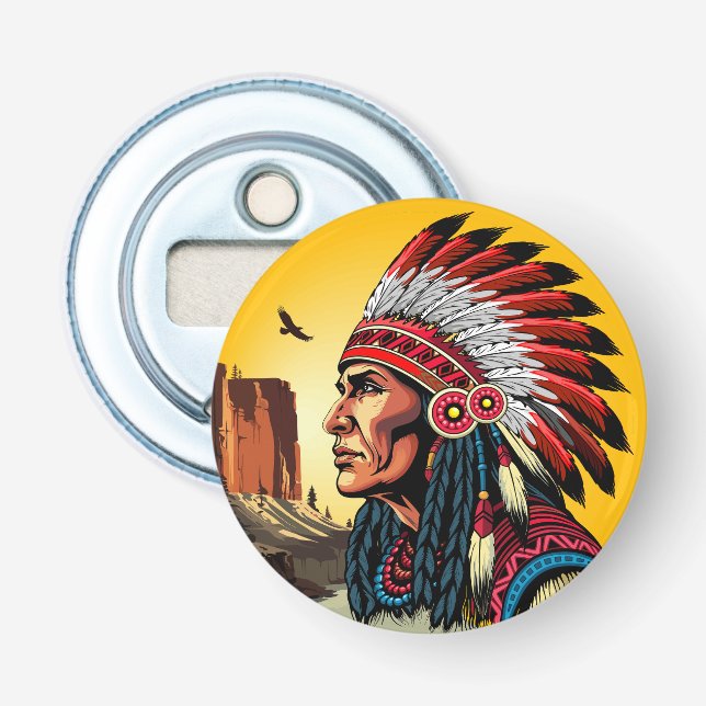 Native American Chief on wild Landscape Sunset Bottle Opener (Front)