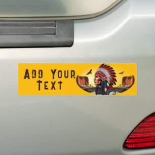 Native American Chief on wild Landscape Sunset Bumper Sticker