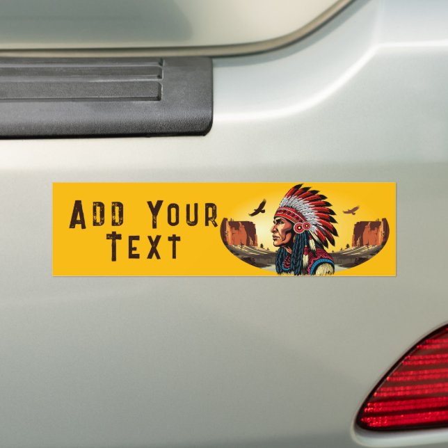 Native American Chief on wild Landscape Sunset Bumper Sticker (On Car)