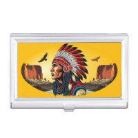 Native American Chief on wild Landscape Sunset