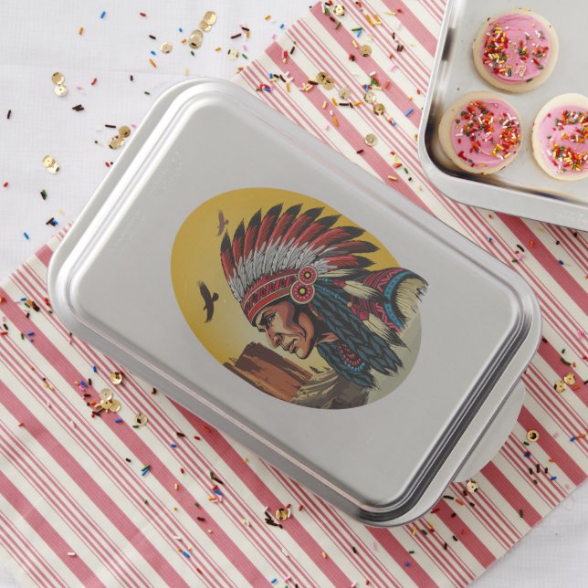 Native American Chief on wild Landscape Sunset Cake Pan (In Situ)
