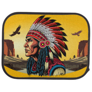 Native American Chief on wild Landscape Sunset Car Floor Mat