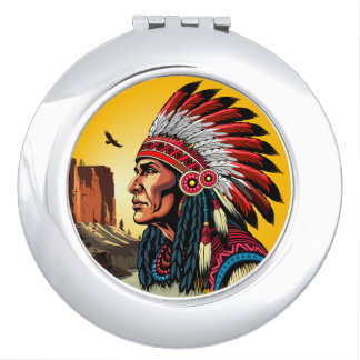 Native American Chief on wild Landscape Sunset Compact Mirror