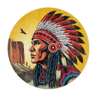 Native American Chief on wild Landscape Sunset Cutting Board