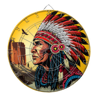 Native American Chief on wild Landscape Sunset Dart Board