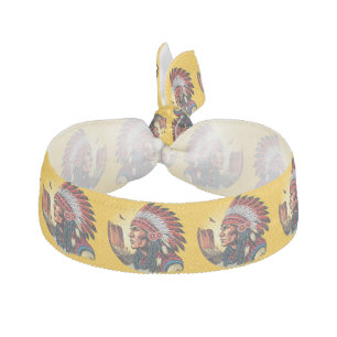 Native American Chief on wild Landscape Sunset Elastic Hair Tie