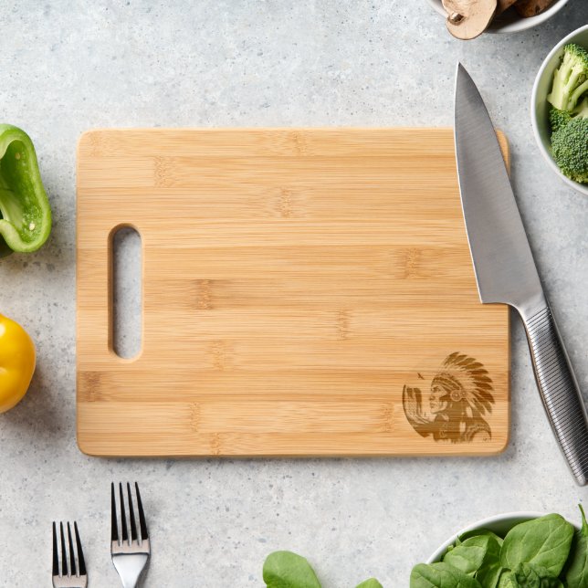 Native American Chief on wild Landscape Sunset Engraved Cutting Board (Kitchen Counter)