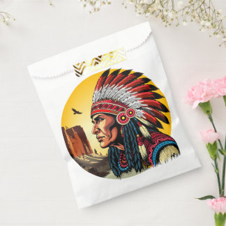 Native American Chief on wild Landscape Sunset Favor Bag