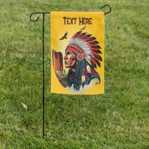 Native American Chief on wild Landscape Sunset Garden Flag