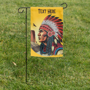 Native American Chief on wild Landscape Sunset Garden Flag