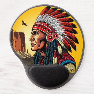 Native American Chief on wild Landscape Sunset Gel Mouse Pad