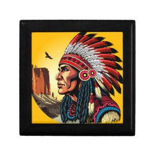 Native American Chief on wild Landscape Sunset Gift Box