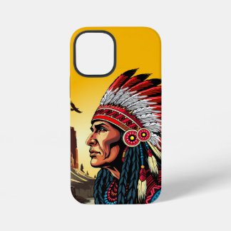 Native American Chief on wild Landscape Sunset iPhone 12 Mini Case
