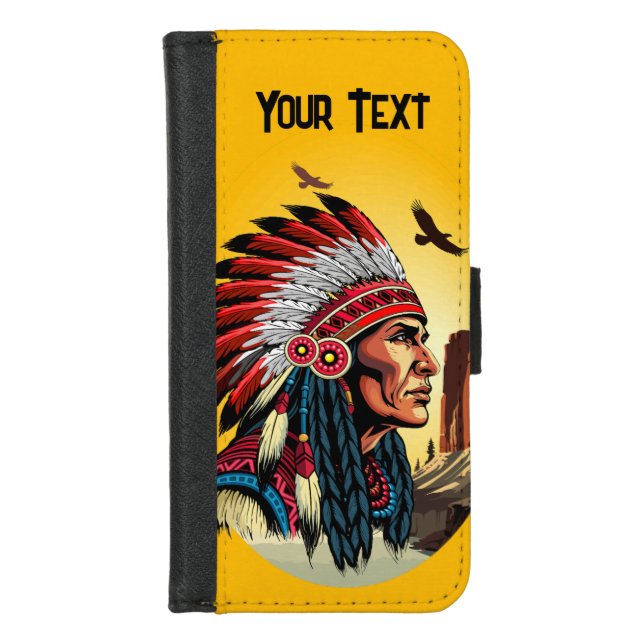 Native American Chief on wild Landscape Sunset iPhone Wallet Case (Front)
