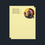 Native American Chief on wild Landscape Sunset Letterhead<br><div class="desc">Native American Chief Portrait looking far away in a wild desert Landscape on Sunset Background,  Original Vector Illustration Copyright BluedarkArt TheChameleonArt</div>