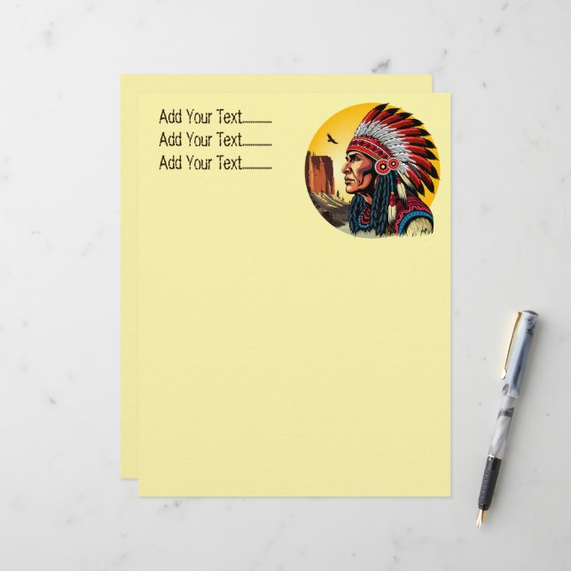 Native American Chief on wild Landscape Sunset Letterhead (Front/Back In Situ)