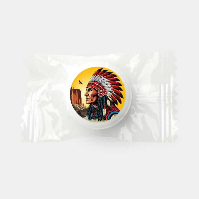 Native American Chief on wild Landscape Sunset Life Saver® Mints (Front)