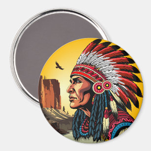 Native American Chief on wild Landscape Sunset Magnet
