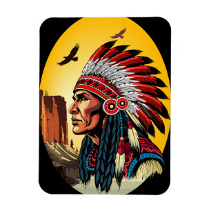 Native American Chief on wild Landscape Sunset Magnet
