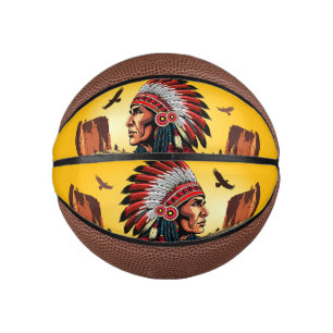 Native American Chief on wild Landscape Sunset Mini Basketball