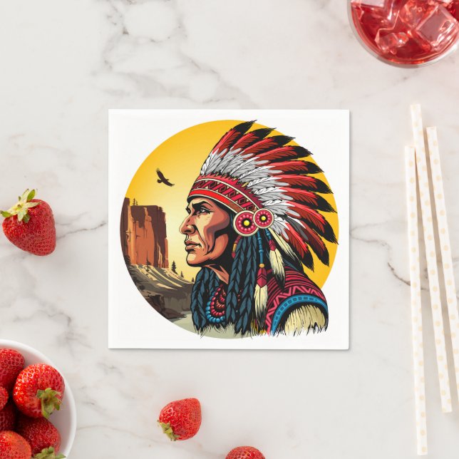 Native American Chief on wild Landscape Sunset Napkins (Insitu)