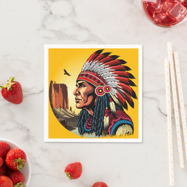 Native American Chief on wild Landscape Sunset Napkins (Insitu)