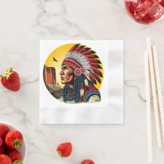 Native American Chief on wild Landscape Sunset Napkins