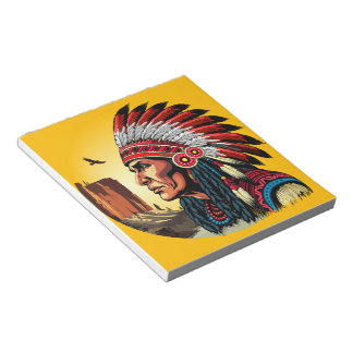 Native American Chief on wild Landscape Sunset Notepad