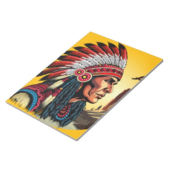 Native American Chief on wild Landscape Sunset Notepad (Angled)