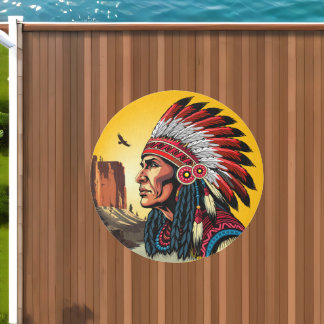 Native American Chief on wild Landscape Sunset Outdoor Rug