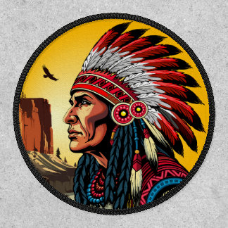 Native American Chief on wild Landscape Sunset Patch