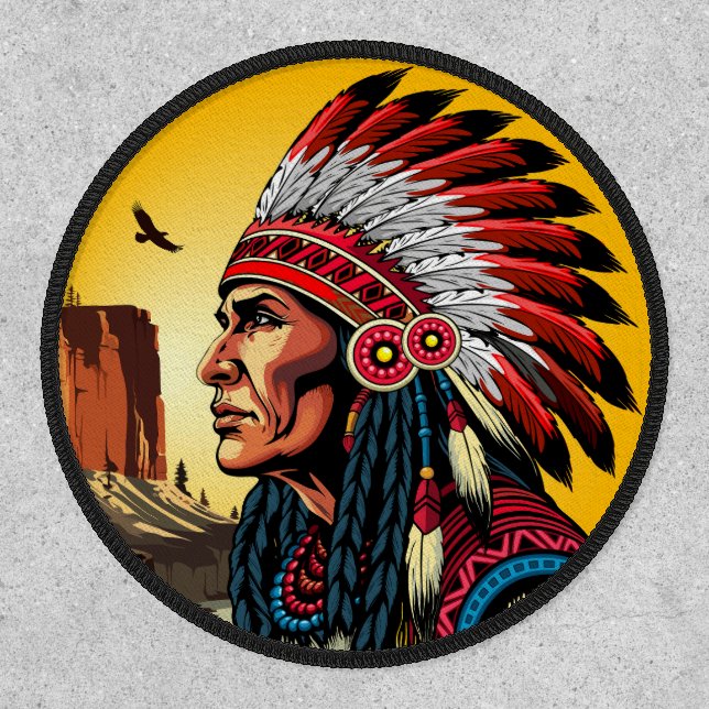 Native American Chief on wild Landscape Sunset Patch (Front)