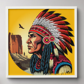 Native American Chief on wild Landscape Sunset Peel And Stick Photo Tile
