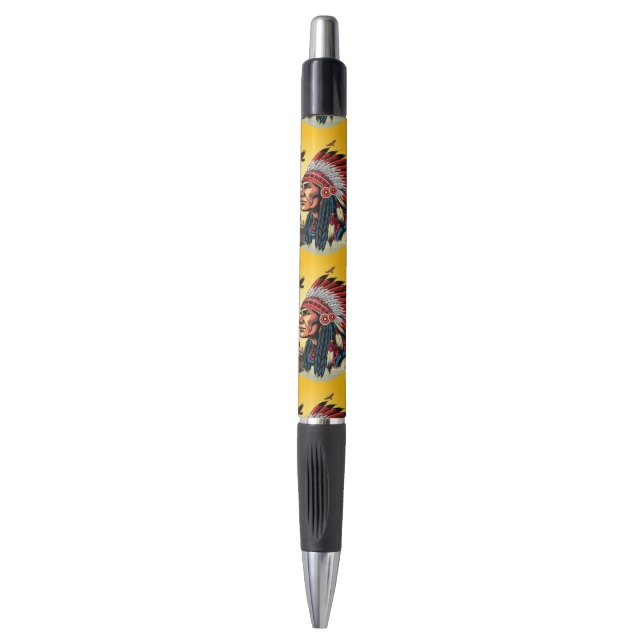 Native American Chief on wild Landscape Sunset Pen (Front Vertical)