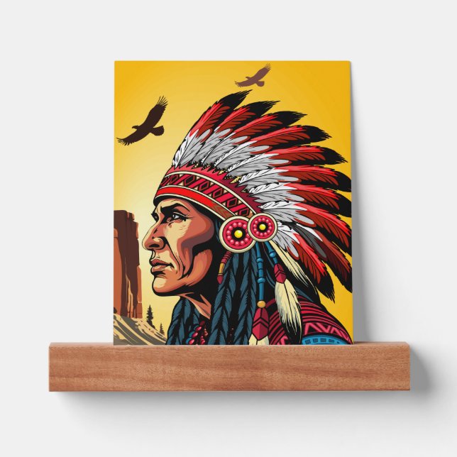 Native American Chief on wild Landscape Sunset Picture Ledge (Front)