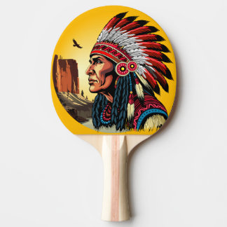 Native American Chief on wild Landscape Sunset Ping Pong Paddle