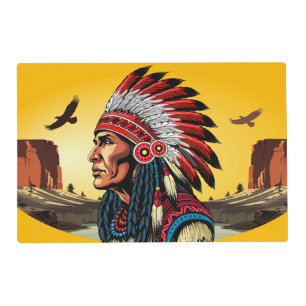 Native American Chief on wild Landscape Sunset Placemat