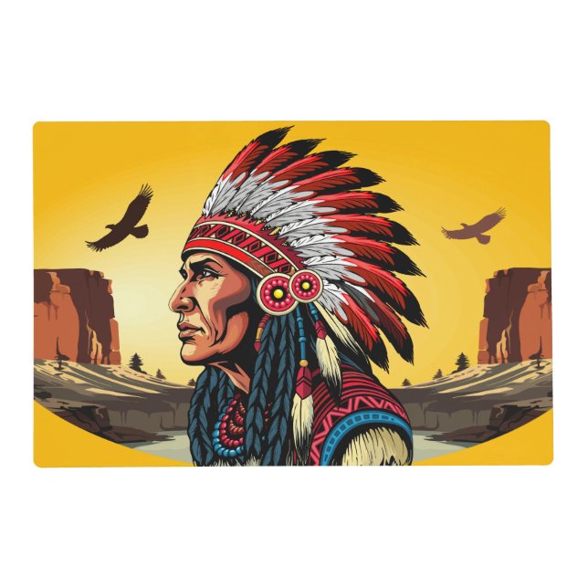 Native American Chief on wild Landscape Sunset Placemat (Front)