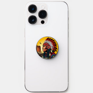 Native American Chief on wild Landscape Sunset PopSocket