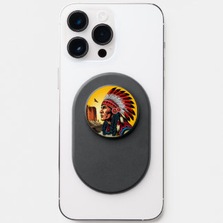 Native American Chief on wild Landscape Sunset PopSocket