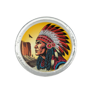 Native American Chief on wild Landscape Sunset Ring