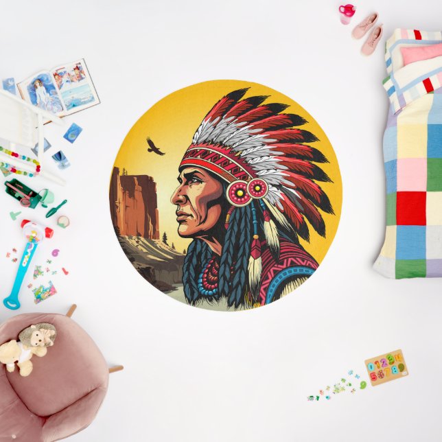 Native American Chief on wild Landscape Sunset Rug (Insitu (Babyroom))