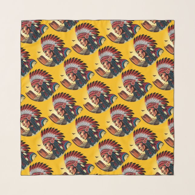 Native American Chief on wild Landscape Sunset Scarf (Front)