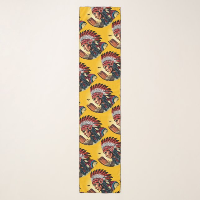 Native American Chief on wild Landscape Sunset Scarf (Front)