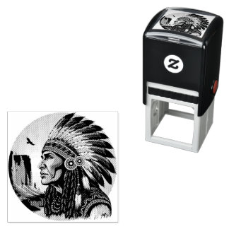 Native American Chief on wild Landscape Sunset Self-inking Stamp