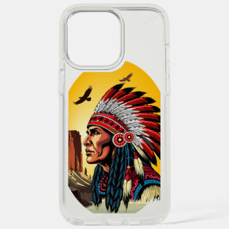 Native American Chief on wild Landscape Sunset iPhone 15 Pro Max Case