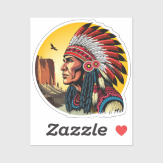 Native American Chief on wild Landscape Sunset Sticker