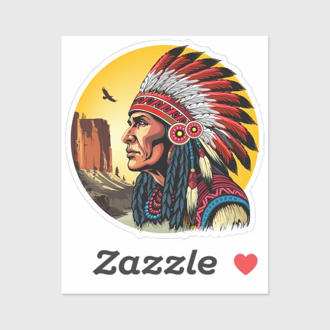 Native American Chief on wild Landscape Sunset Sticker (Sheet)